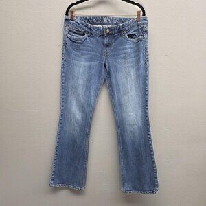 Express Jeans Womens 10R Blue Bootcut Mid Rise Stretch Denim Embroidered Pockets